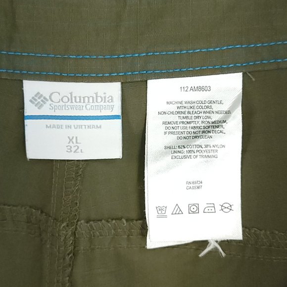 Columbia Cargo Pants Men’s XL Olive Drab Green Convertible Zip Off - Picture 8 of 8
